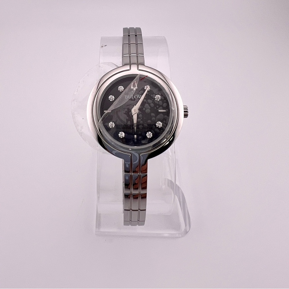 BULOVA 96P215 RHAPSODY BLACK DIAMOND DIAL SILVER STAINLESS STEEL WOMENS WATCH